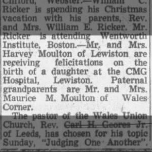 Mr. and Mrs. Harvey Moulton welcome a baby girl at CMG Hospital: December 1957