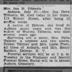 Obituary of Ina Drew Tibbetts